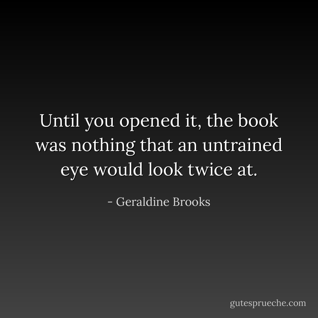 Until you opened it, the book was nothing that an untrained eye would look twice at. - Geraldine Brooks