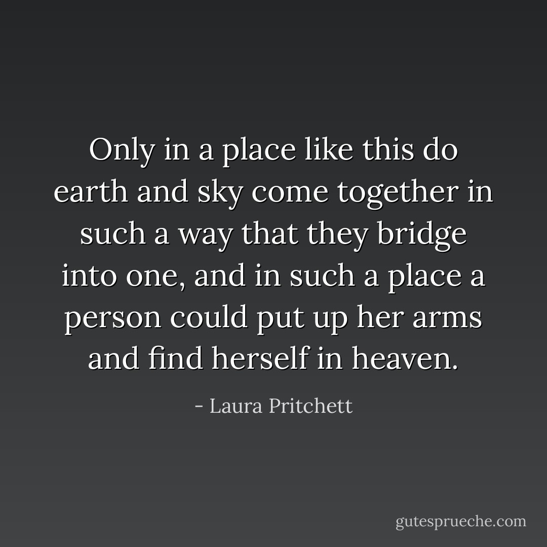 Only in a place like this do earth and sky come together in such a way that they bridge into one, and in such a place a person could put up her arms and find herself in heaven. - Laura Pritchett
