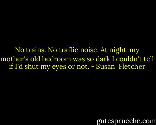 No trains. No traffic noise. At night, my mother's old bedroom was so dark I couldn't tell if I'd shut my eyes or not. - Susan  Fletcher