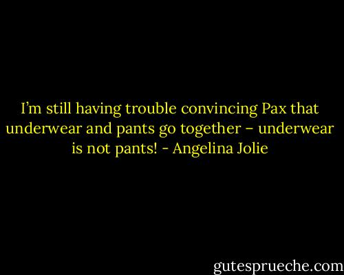 I’m still having trouble convincing Pax that underwear and pants go together – underwear is not pants! - Angelina Jolie