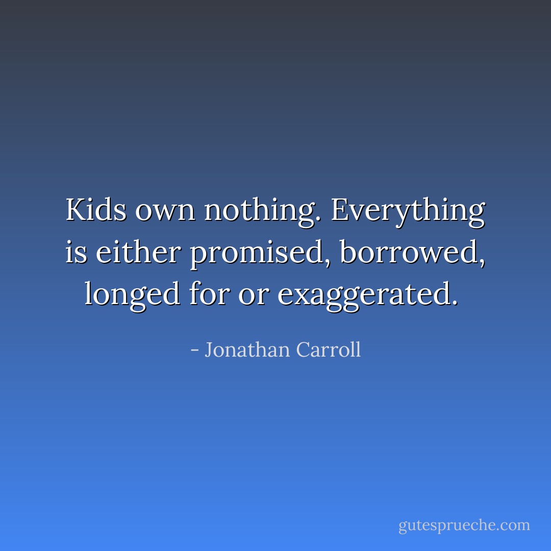 Kids own nothing. Everything is either promised, borrowed, longed for or exaggerated.  - Jonathan Carroll