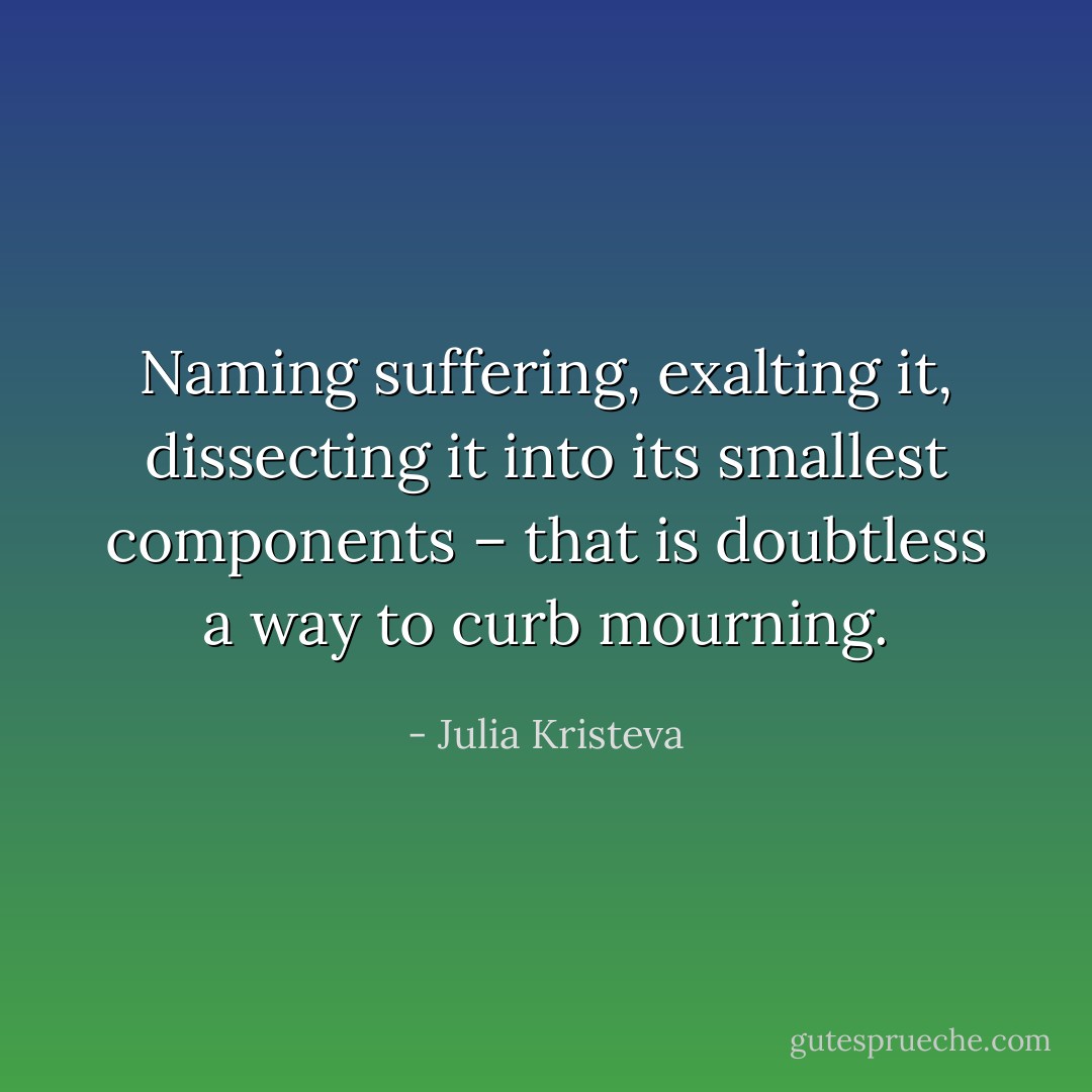 Naming suffering, exalting it, dissecting it into its smallest components – that is doubtless a way to curb mourning. - Julia Kristeva