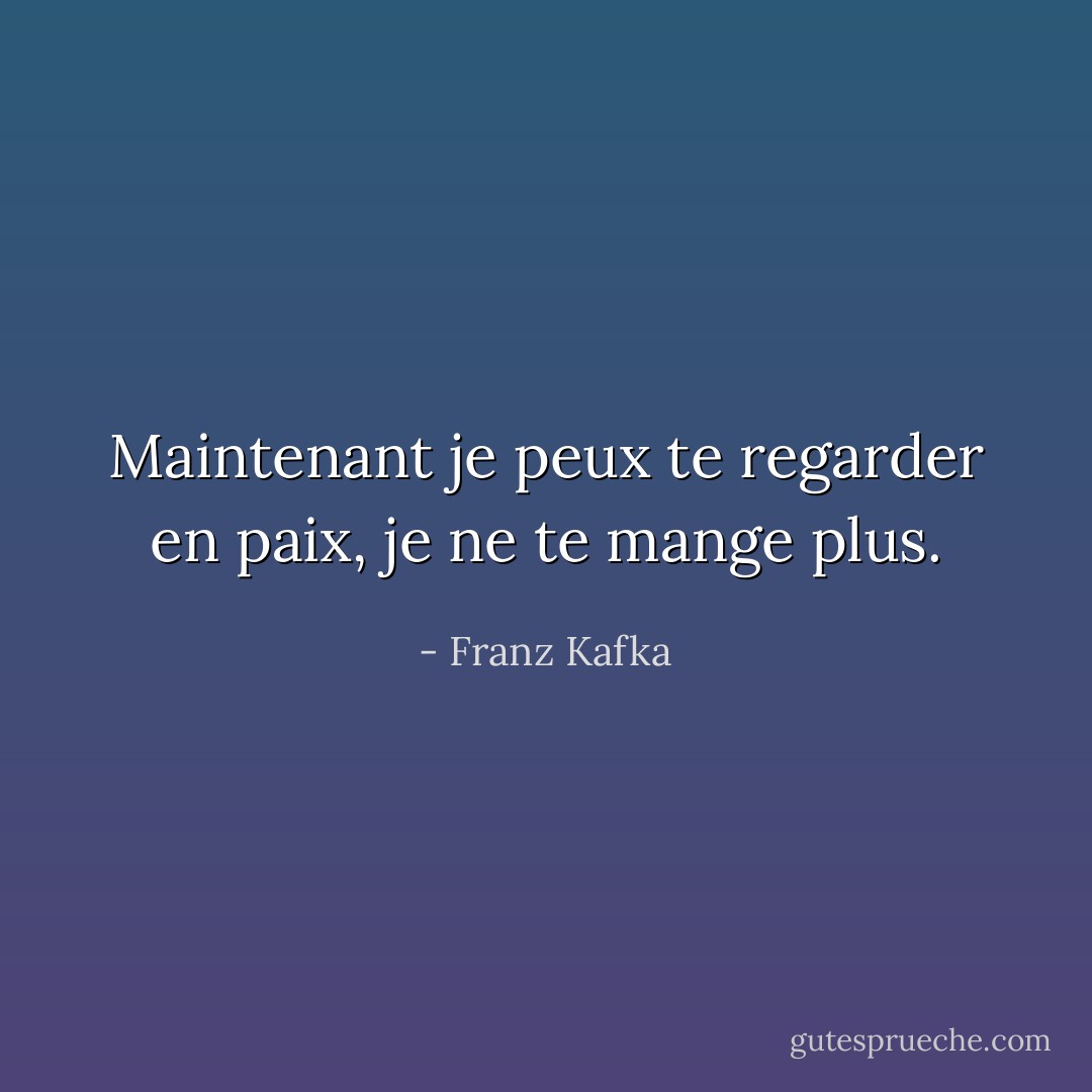 Maintenant je peux te regarder en paix, je ne te mange plus. - Franz Kafka