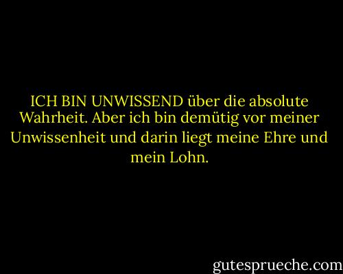 ICH BIN UNWISSEND über die absolute Wahrheit. Aber ich bin demütig vor meiner Unwissenheit und darin liegt meine Ehre und mein Lohn. - Kahlil Gibran<