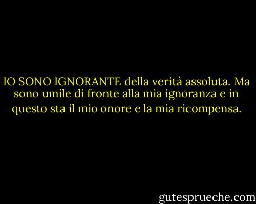 IO SONO IGNORANTE della verità assoluta. Ma sono umile di fronte alla mia ignoranza e in questo sta il mio onore e la mia ricompensa. - Kahlil Gibran