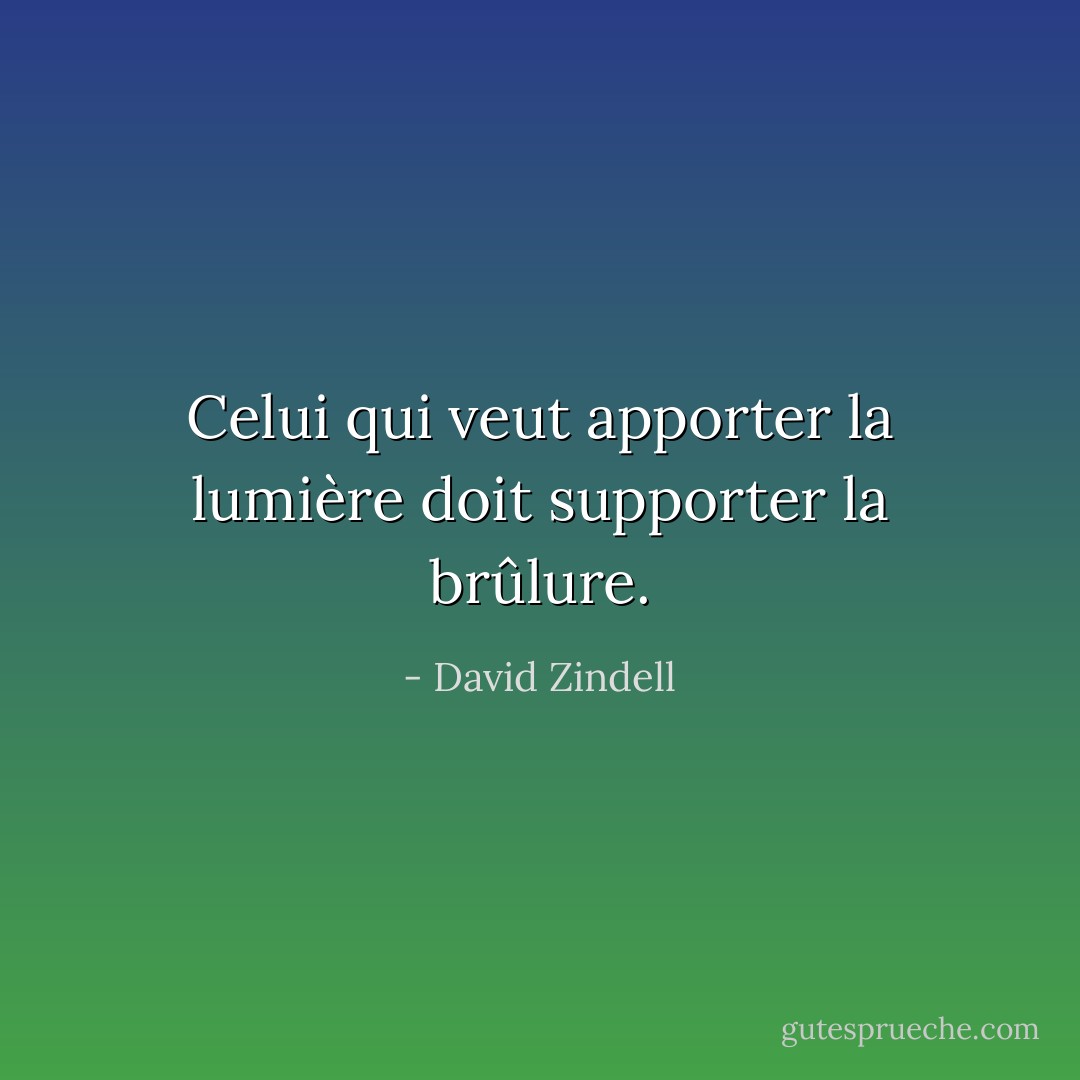 Celui qui veut apporter la lumière doit supporter la brûlure. - David Zindell