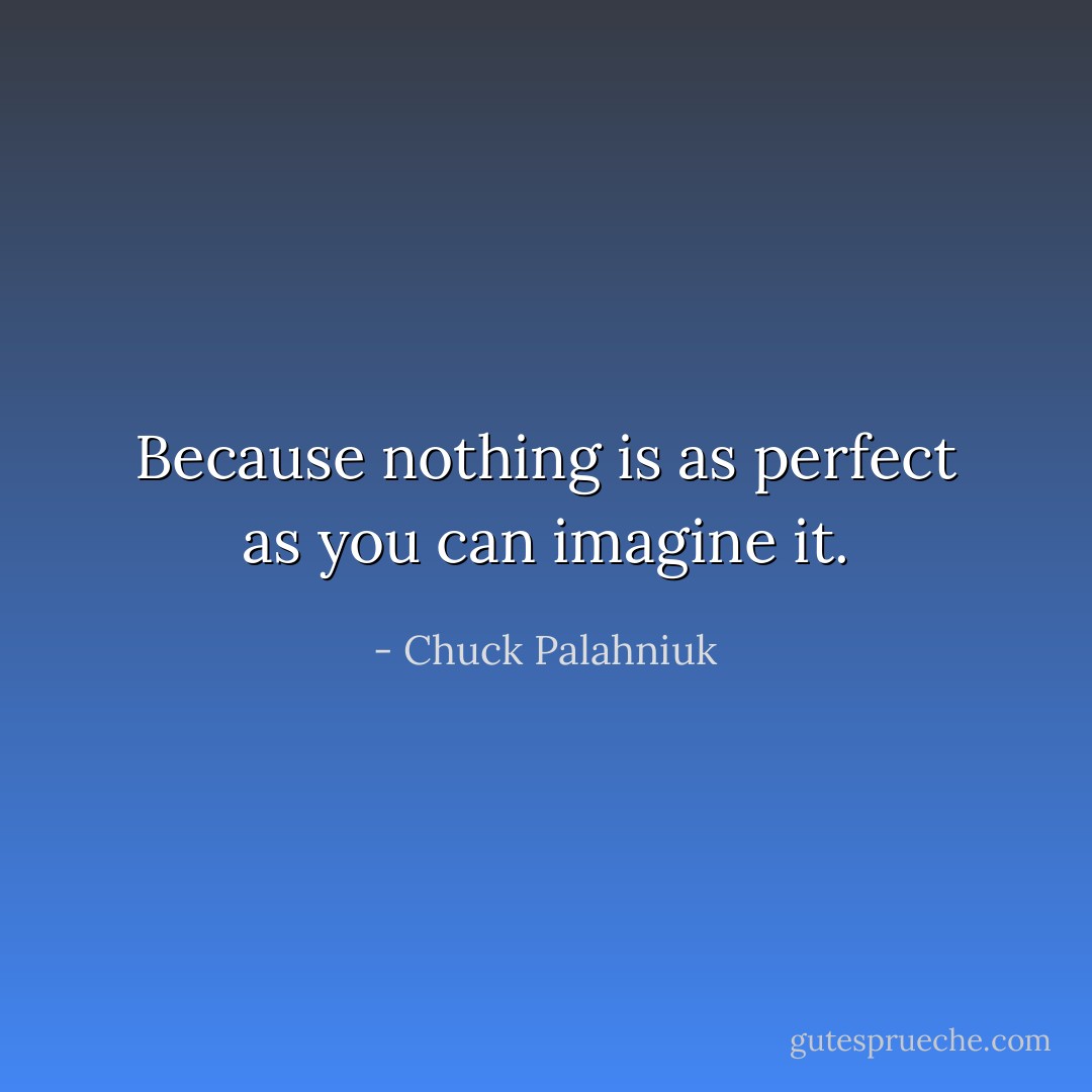 Because nothing is as perfect as you can imagine it. - Chuck Palahniuk