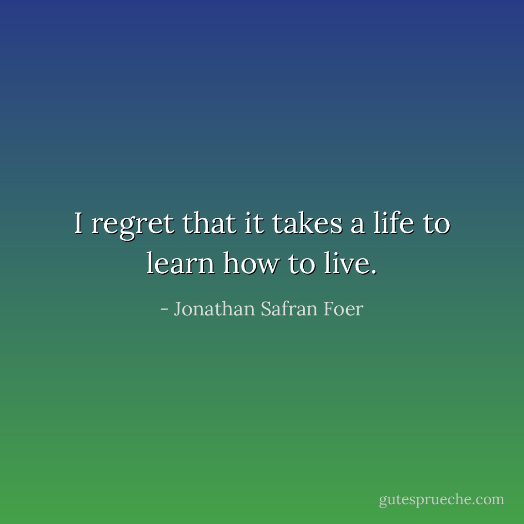 I regret that it takes a life to learn how to live. - Jonathan Safran Foer