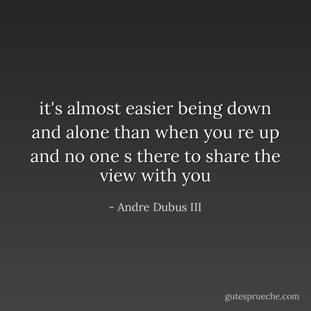it's almost easier being down and alone than when you re up and no one s there to share the view with you - Andre Dubus III