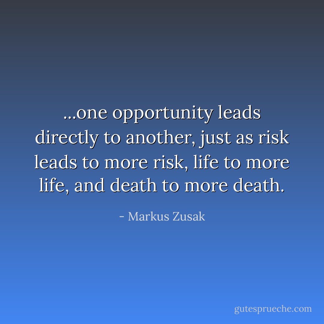 ...one opportunity leads directly to another, just as risk leads to more risk, life to more life, and death to more death. - Markus Zusak