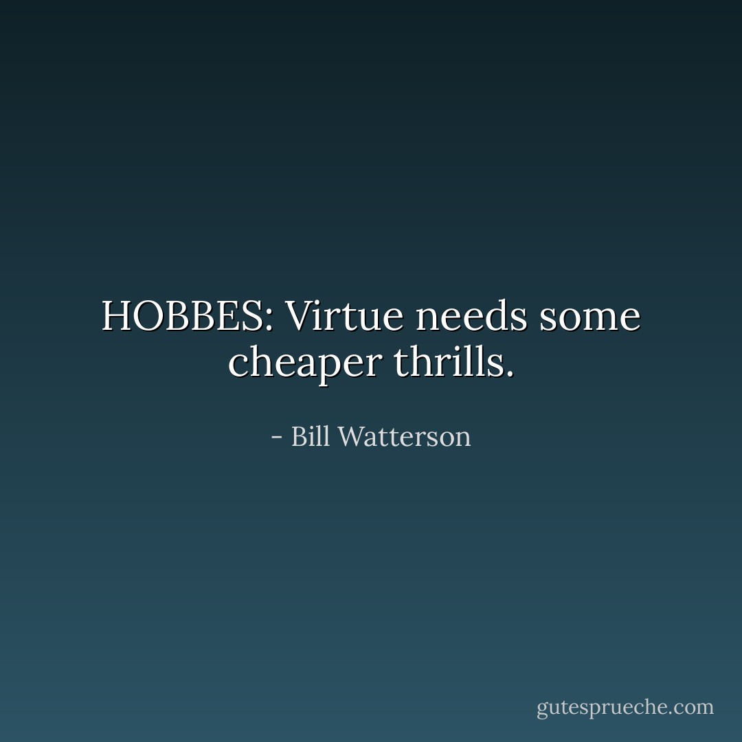 HOBBES:<br />Virtue needs some cheaper thrills. - Bill Watterson