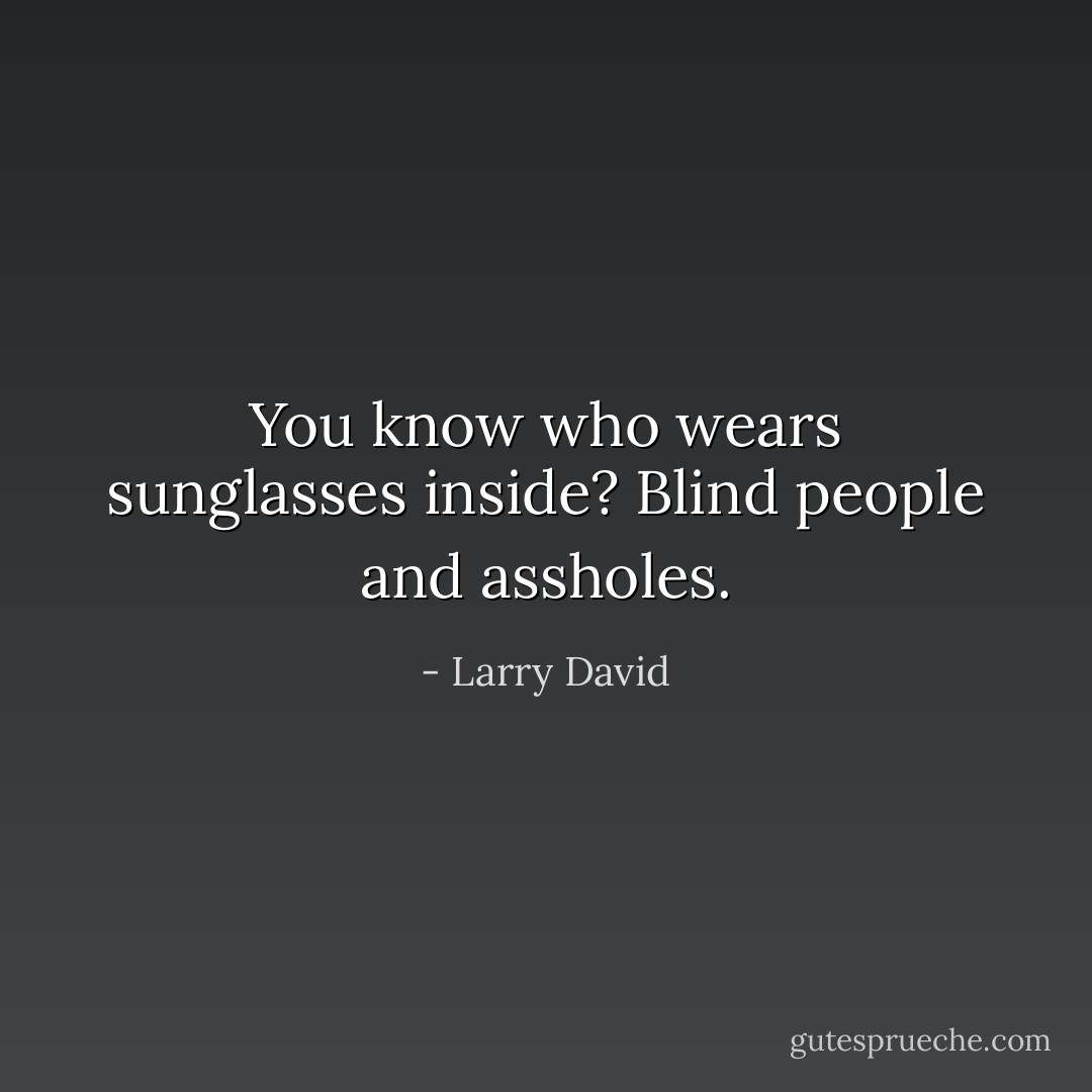 You know who wears sunglasses inside? Blind people and assholes. - Larry David