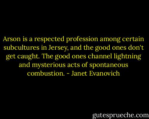 Arson is a respected profession among certain subcultures in Jersey, and the good ones don't get caught. The good ones channel lightning and mysterious acts of spontaneous combustion. - Janet Evanovich