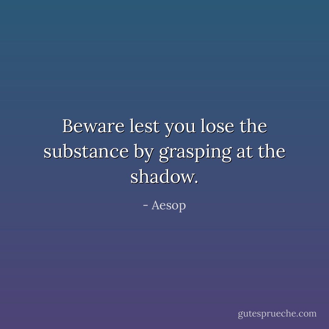 Beware lest you lose the substance by grasping at the shadow. - Aesop