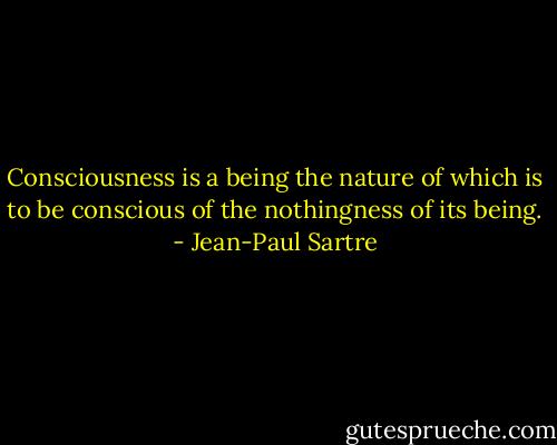 Consciousness is a being the nature of which is to be conscious of the nothingness of its being. - Jean-Paul Sartre
