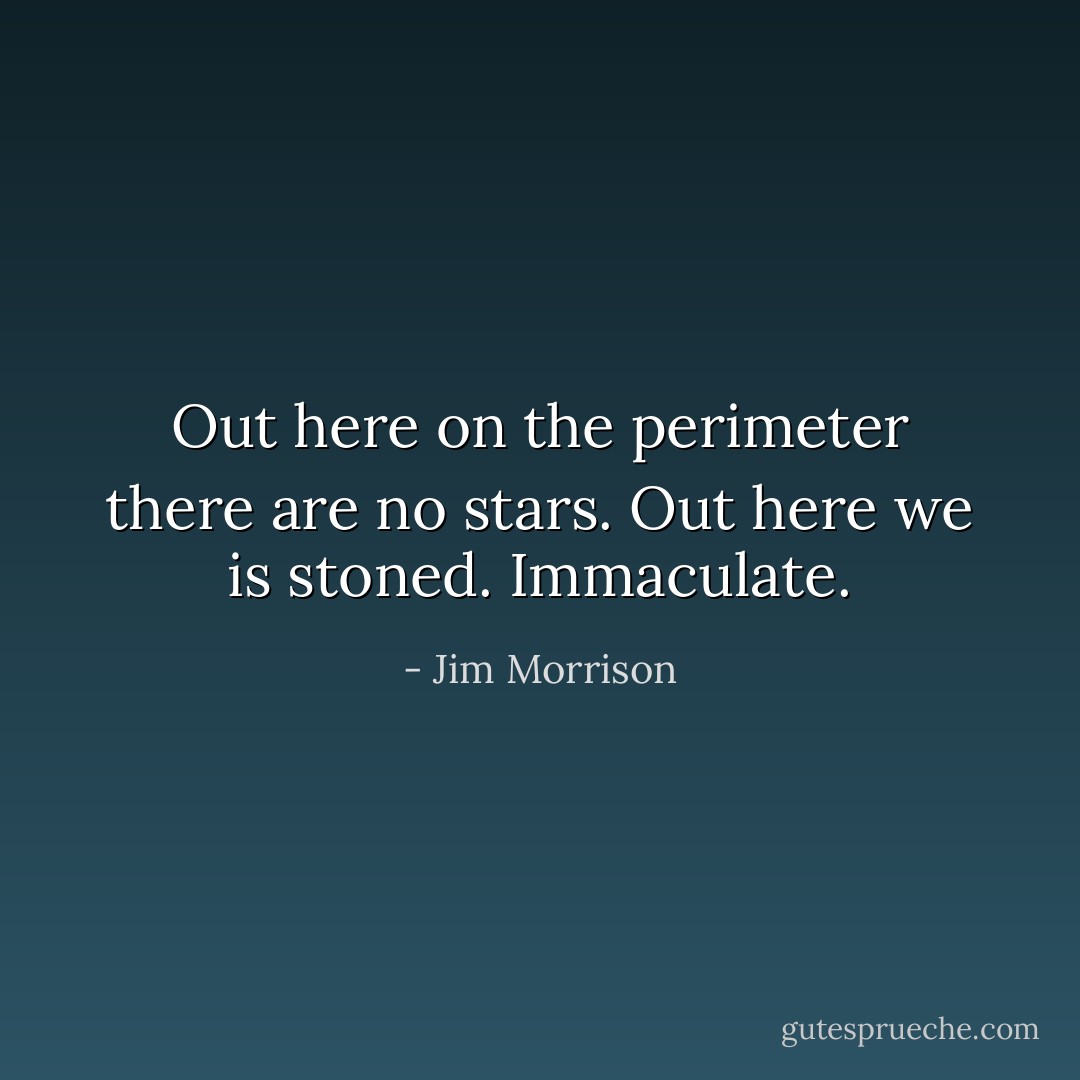 Out here on the perimeter there are no stars. Out here we is stoned. Immaculate. - Jim Morrison