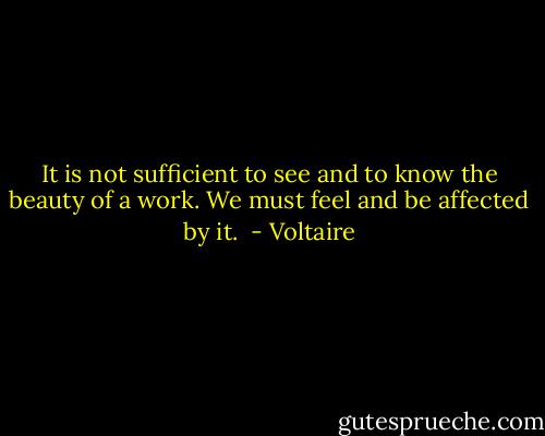 It is not sufficient to see and to know the beauty of a work. We must feel and be affected by it.  - Voltaire