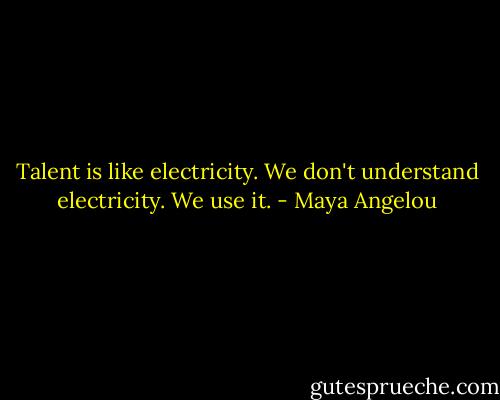 Talent is like electricity. We don't understand electricity. We use it. - Maya Angelou