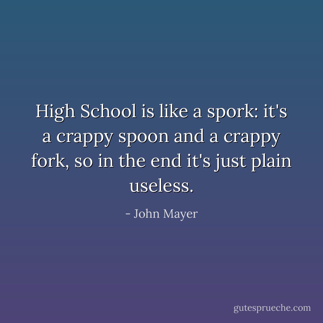 High School is like a spork: it's a crappy spoon and a crappy fork, so in the end it's just plain useless. - John Mayer