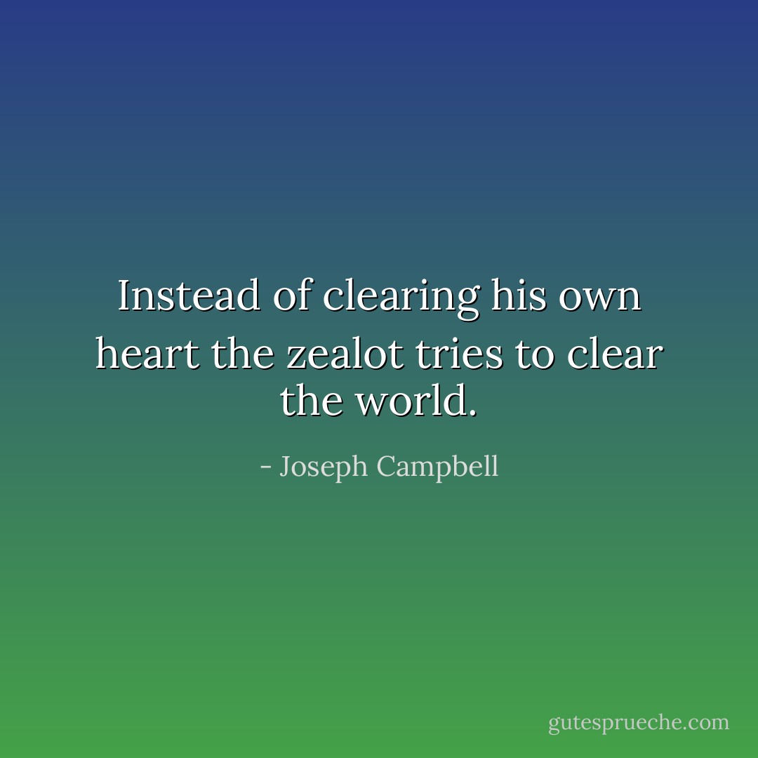 Instead of clearing his own heart the zealot tries to clear the world. - Joseph Campbell