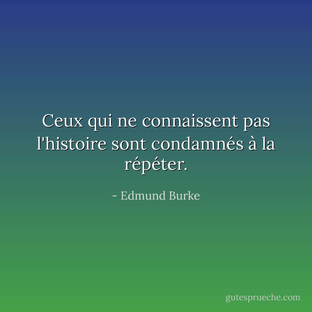 Ceux qui ne connaissent pas l'histoire sont condamnés à la répéter. - Edmund Burke