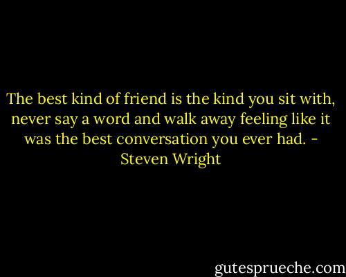 The best kind of friend is the kind you sit with, never say a word and walk away feeling like it was the best conversation you ever had. - Steven Wright