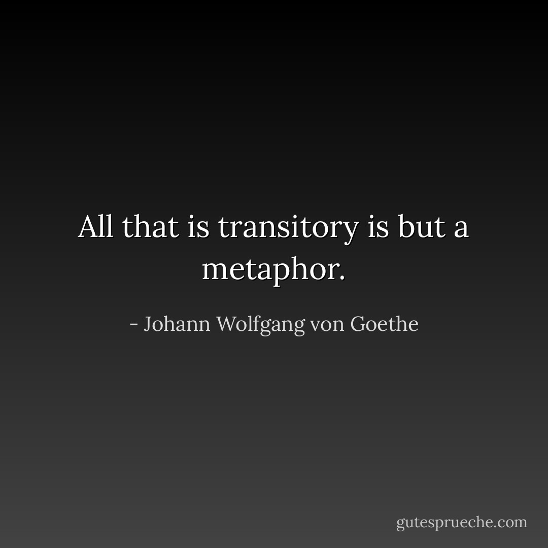 All that is transitory is but a metaphor. - Johann Wolfgang von Goethe