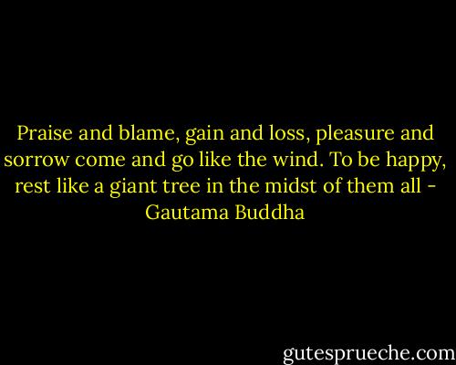 Praise and blame, gain and loss, pleasure and sorrow come and go like the wind. To be happy, rest like a giant tree in the midst of them all - Gautama Buddha