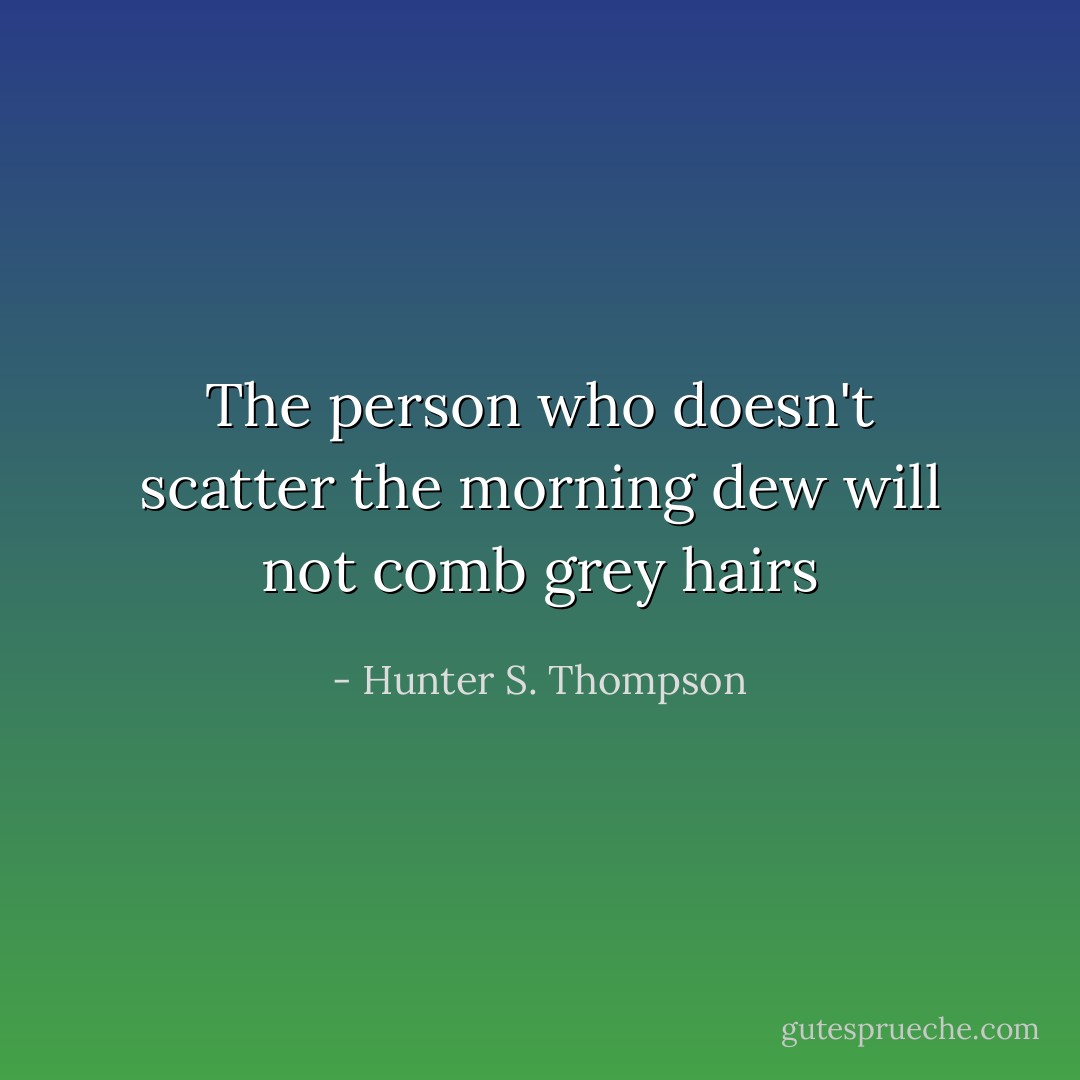 The person who doesn't scatter the morning dew will not comb grey hairs - Hunter S. Thompson