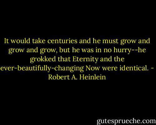 It would take centuries and he must grow and grow and grow, but he was in no hurry--he grokked that Eternity and the ever-beautifully-changing Now were identical. - Robert A. Heinlein