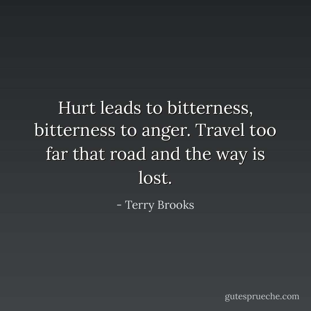 Hurt leads to bitterness, bitterness to anger. Travel too far that road and the way is lost. - Terry Brooks