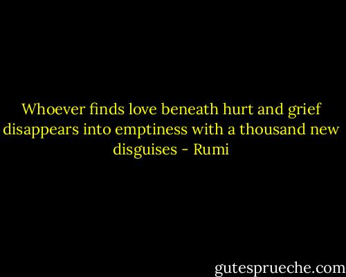 Whoever finds love<br />beneath hurt and grief<br />disappears into emptiness<br />with a thousand new disguises - Rumi