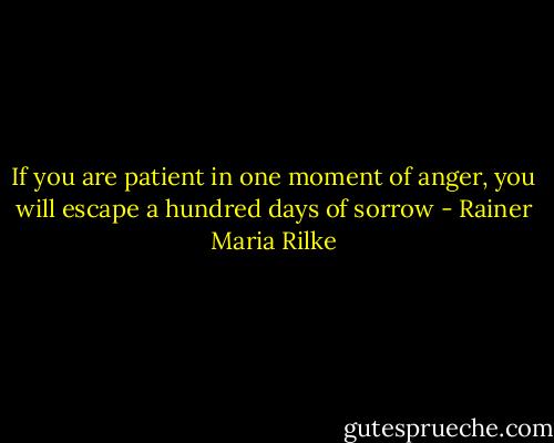 If you are patient in one moment of anger, you will escape a hundred days of sorrow - Rainer Maria Rilke