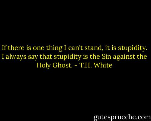 If there is one thing I can't stand, it is stupidity. I always say that stupidity is the Sin against the Holy Ghost. - T.H. White