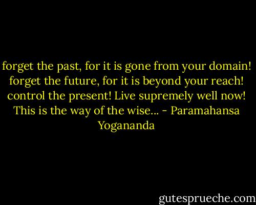 forget the past, for it is gone from your domain! forget the future, for it is beyond your reach! control the present! Live supremely well now! This is the way of the wise... - Paramahansa Yogananda