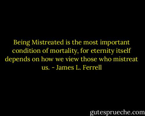 Being Mistreated is the most important condition of mortality, for eternity itself depends on how we view those who mistreat us. - James L. Ferrell