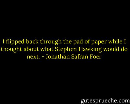 I flipped back through the pad of paper while I thought about what Stephen Hawking would do next. - Jonathan Safran Foer