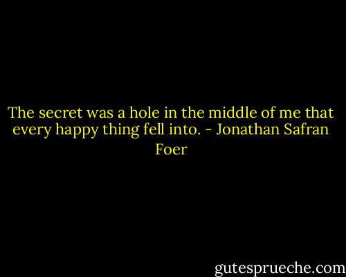 The secret was a hole in the middle of me that every happy thing fell into. - Jonathan Safran Foer