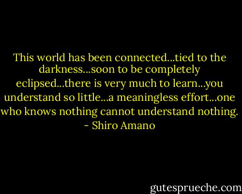 This world has been connected...tied to the darkness...soon to be completely eclipsed...there is very much to learn...you understand so little...a meaningless effort...one who knows nothing cannot understand nothing. - Shiro Amano