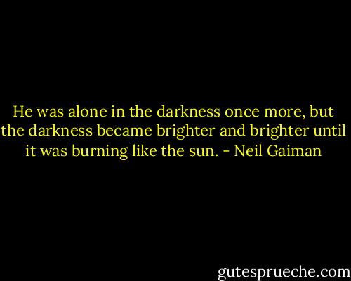 He was alone in the darkness once more, but the darkness became brighter and brighter until it was burning like the sun. - Neil Gaiman