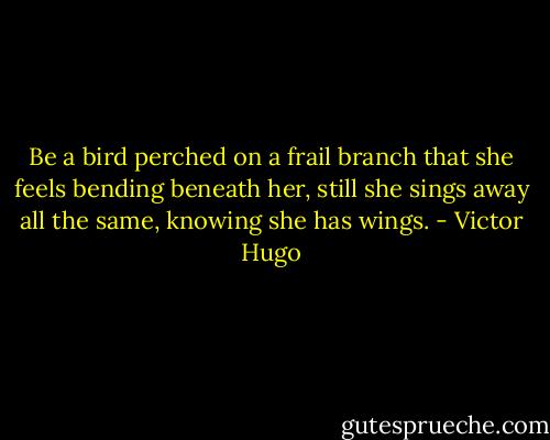 Be a bird perched on a frail branch that she feels bending beneath her, still she sings away all the same, knowing she has wings. - Victor Hugo