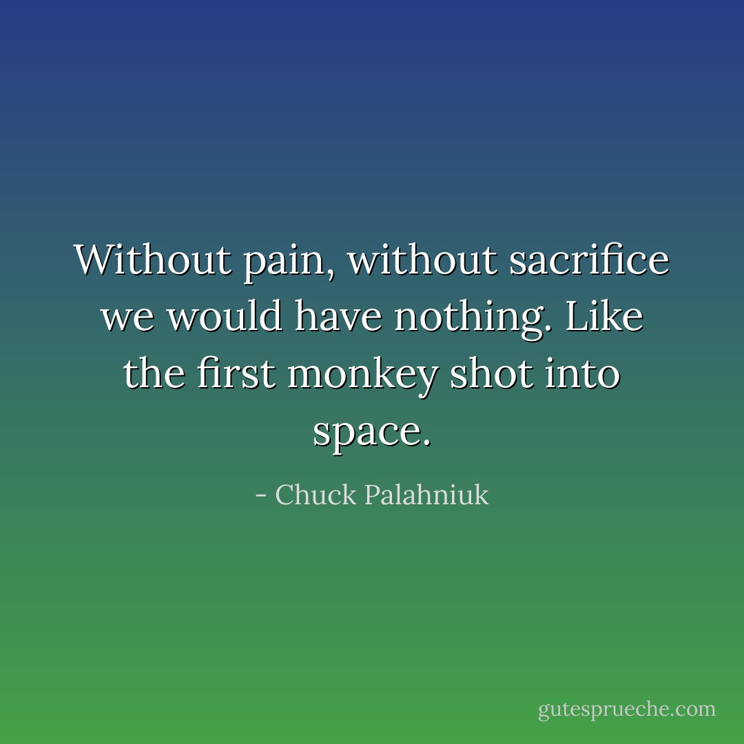 Without pain, without sacrifice we would have nothing. Like the first monkey shot into space. - Chuck Palahniuk