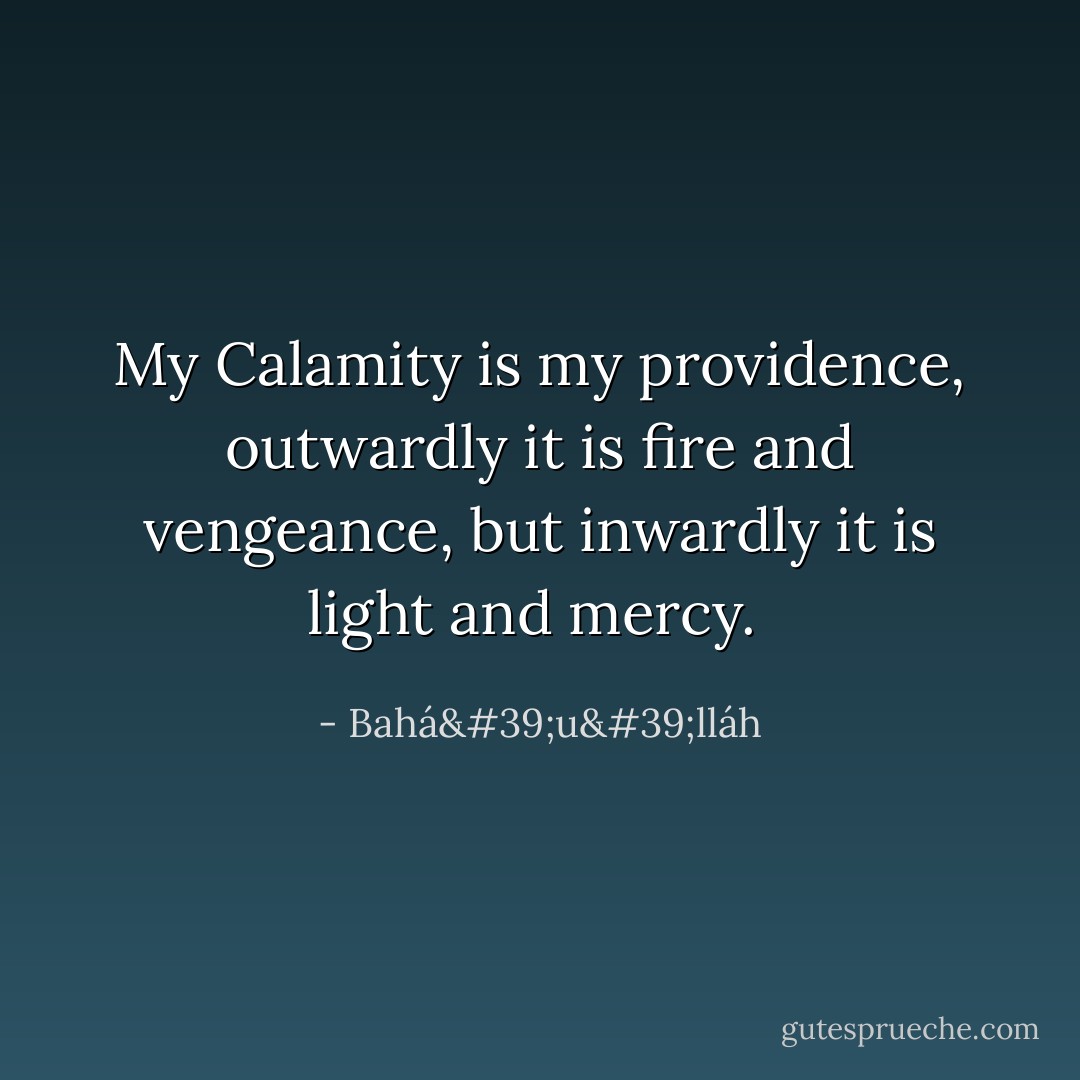 My Calamity is my providence, outwardly it is fire and vengeance, but inwardly it is light and mercy.  - Bahá'u'lláh