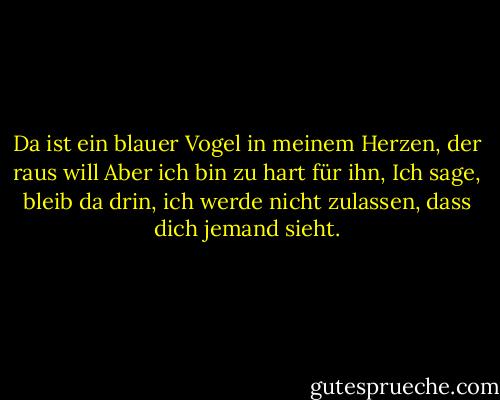 Da ist ein blauer Vogel in meinem Herzen, der raus will<br />Aber ich bin zu hart für ihn,<br />Ich sage, bleib da drin, ich werde nicht zulassen, dass dich jemand sieht. - Charles Bukowski<