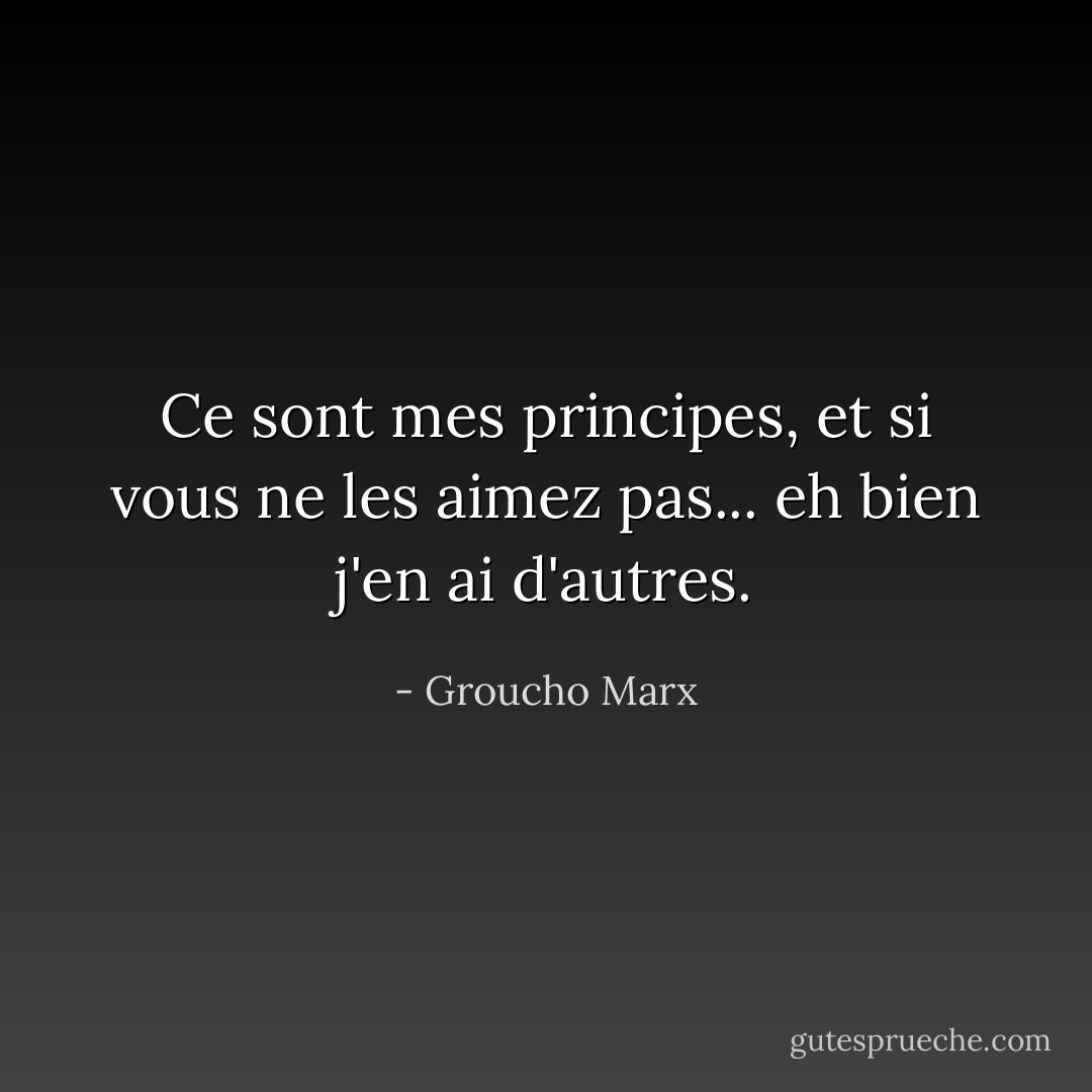 Ce sont mes principes, et si vous ne les aimez pas... eh bien j'en ai d'autres. - Groucho Marx