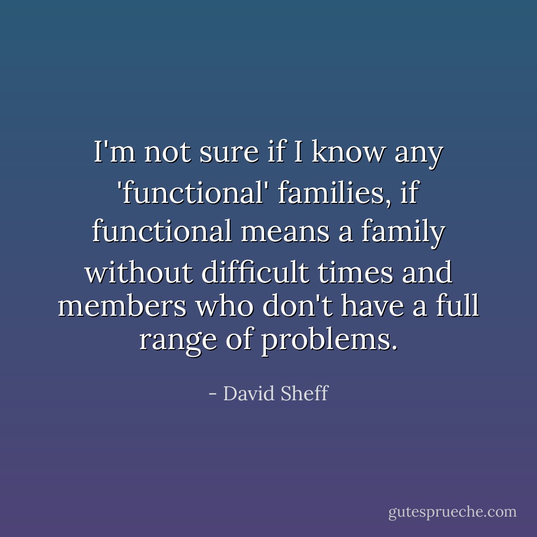 I'm not sure if I know any 'functional' families, if functional means a family without difficult times and members who don't have a full range of problems. - David Sheff