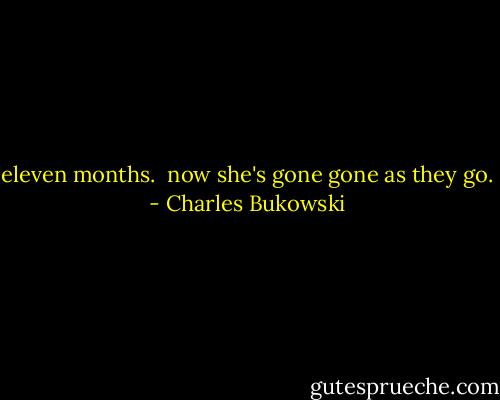 eleven months.<br /><br />now she's gone<br />gone as they go. - Charles Bukowski