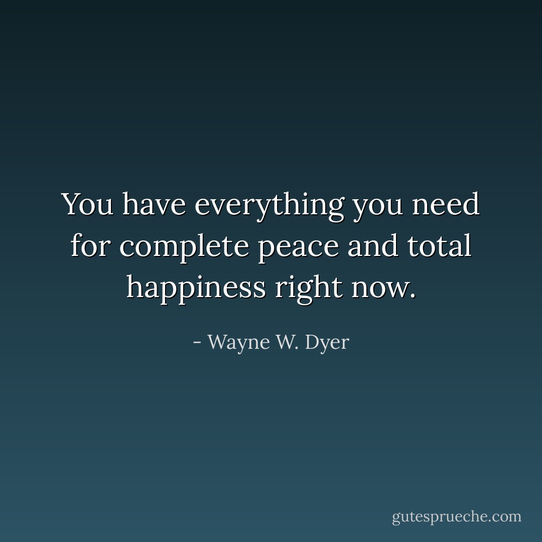 You have everything you need for complete peace and total happiness right now. - Wayne W. Dyer