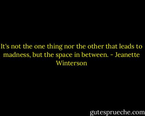 It's not the one thing nor the other that leads to madness, but the space in between. - Jeanette Winterson