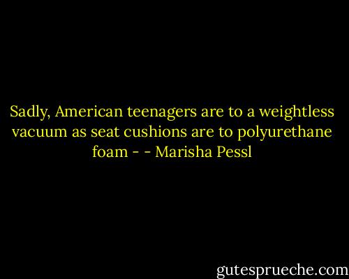 Sadly, American teenagers are to a weightless vacuum as seat cushions are to polyurethane foam - - Marisha Pessl